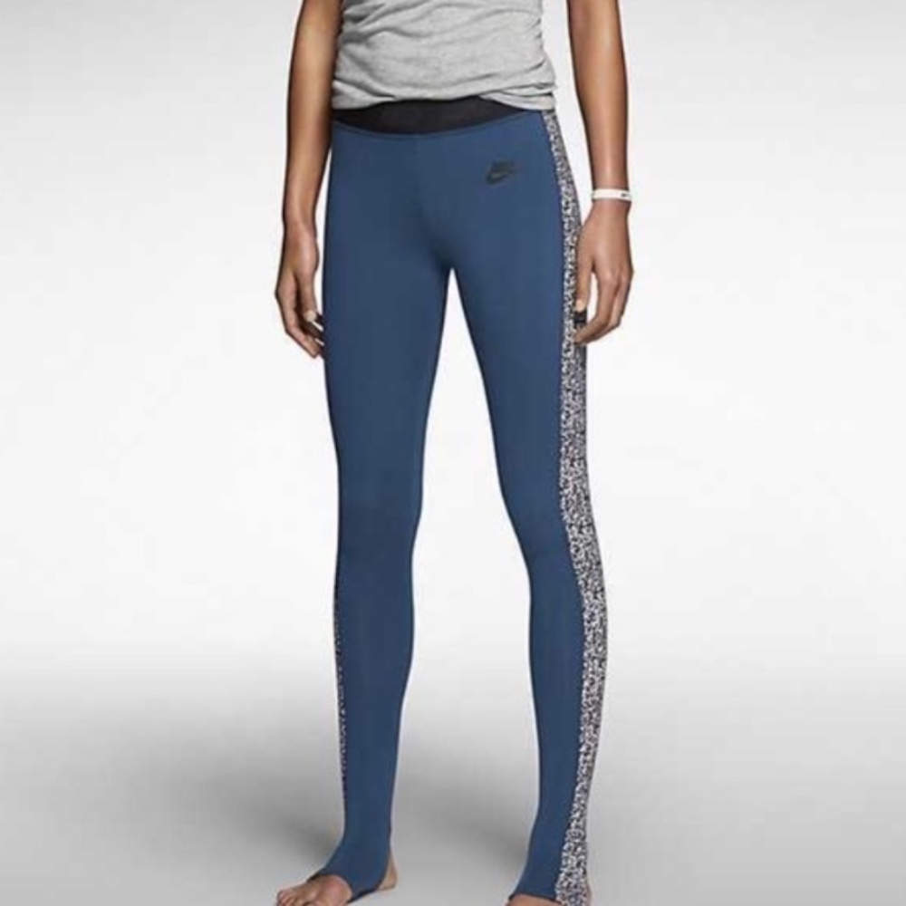NIKE Stirrup Leggings Leg-a-see Leggings Deep Teal & Animal Print XS - Picture 1 of 11